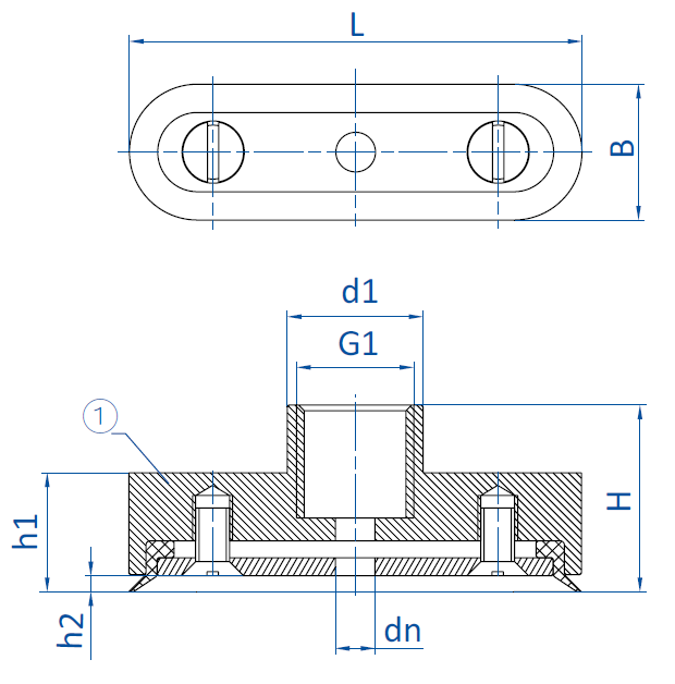 Размер овальной вакуумной присоски FIPA серии SO-C чертеж A